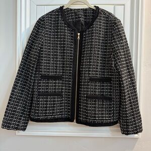 Ann Taylor Black and White Blazer Classic Tweed - Size 14